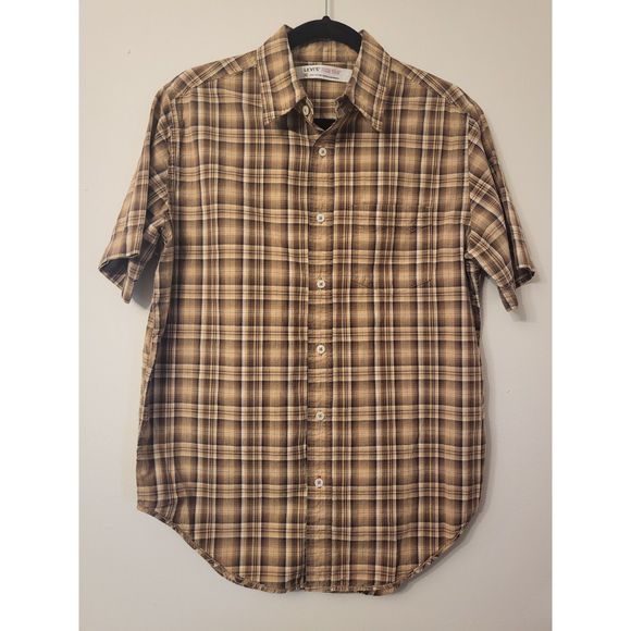 Levi's Red Tab 100% Cotton Plaid Button Up Collared Pocket Shirt Men Size Medium - Picture 1 of 7